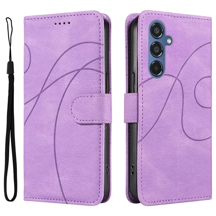 For Samsung Galaxy M35 5G Case PU Leather Wallet Stand Phone Cover Curved Line Imprinting Design