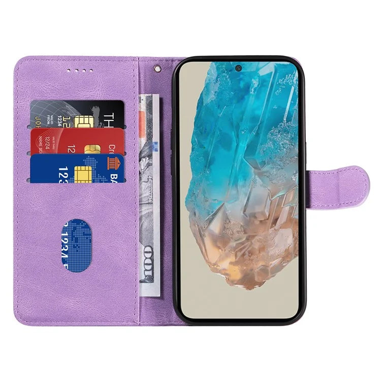For Samsung Galaxy M35 5G Case PU Leather Wallet Stand Phone Cover Curved Line Imprinting Design