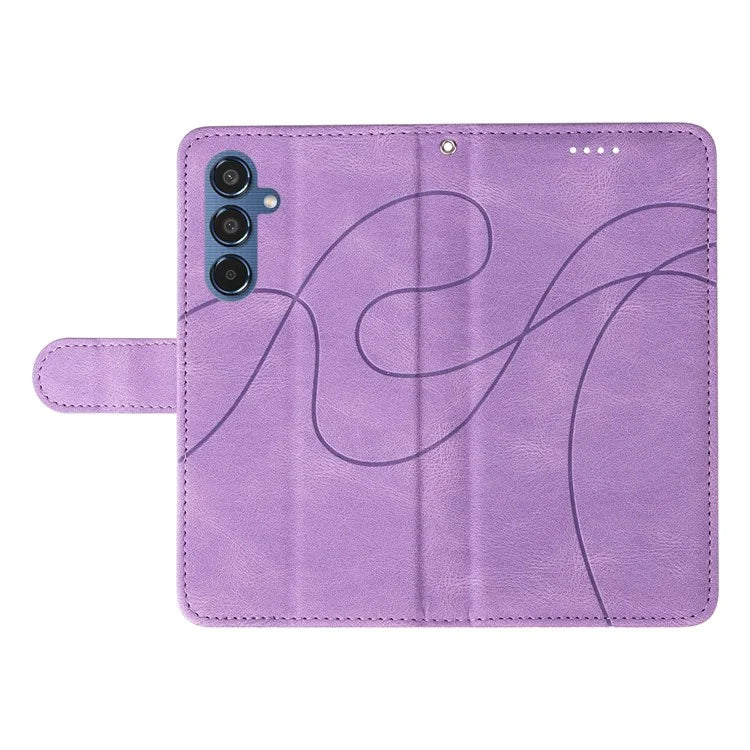For Samsung Galaxy M35 5G Case PU Leather Wallet Stand Phone Cover Curved Line Imprinting Design