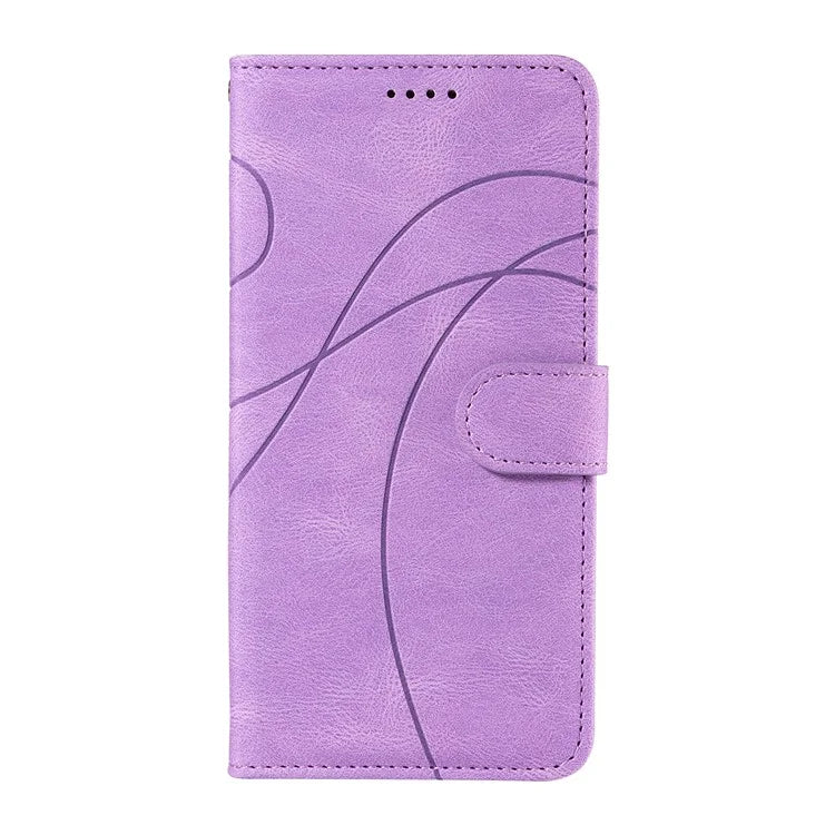 For Samsung Galaxy M35 5G Case PU Leather Wallet Stand Phone Cover Curved Line Imprinting Design