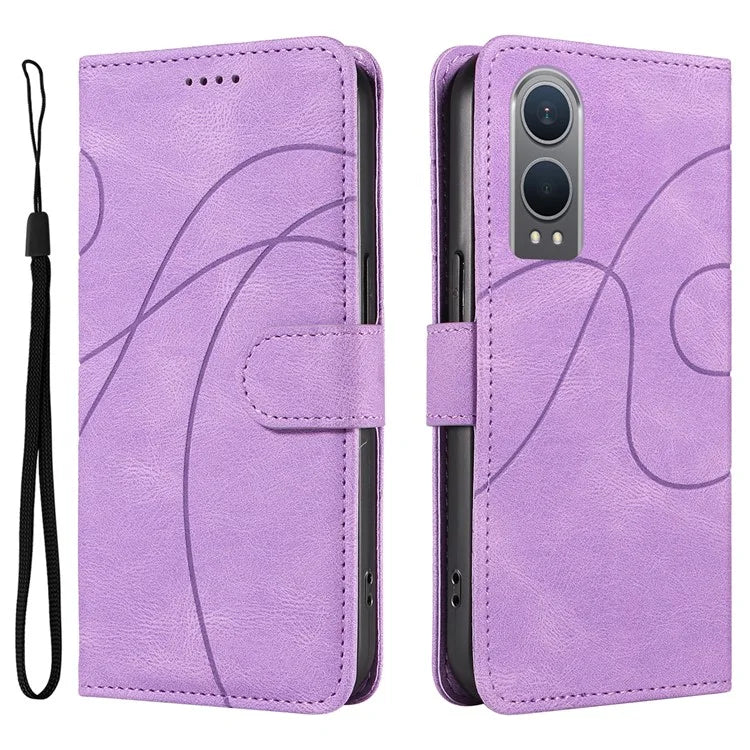 For OnePlus Nord CE4 Lite 5G / Oppo K12x 5G (China) Case Shockproof Wallet Card Holder Leather Phone Cover Curved Line