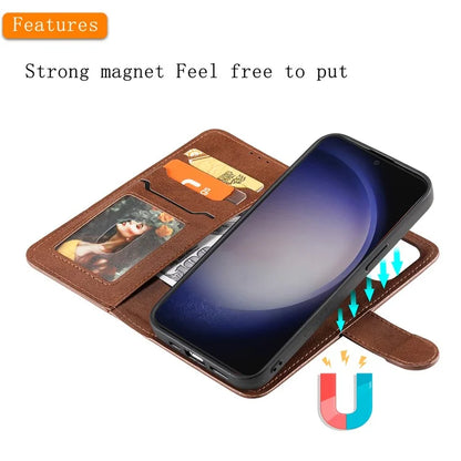 KT Leather Series-3 For Samsung	Galaxy S24+ Case Flip PU Leather Phone Cover Detachable 2 in 1 Wallet