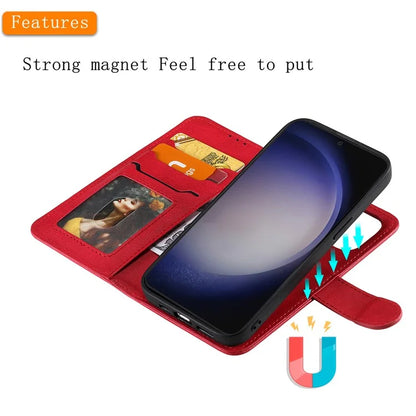 KT Leather Series-3 For Samsung	Galaxy S24+ Case Flip PU Leather Phone Cover Detachable 2 in 1 Wallet