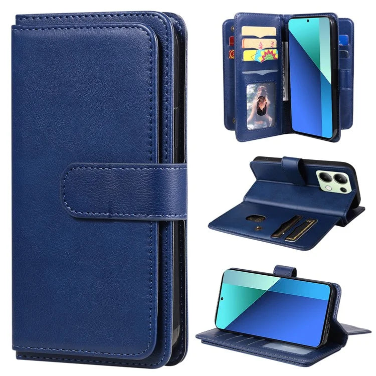 KT Multi-Functional Series-1 For Xiaomi Redmi Note 13 4G Case Leather Wallet Flip Phone Cover 10 Card Slots