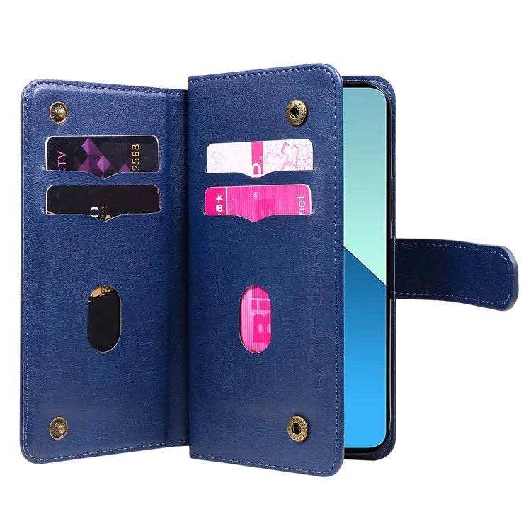KT Multi-Functional Series-1 For Xiaomi Redmi Note 13 4G Case Leather Wallet Flip Phone Cover 10 Card Slots