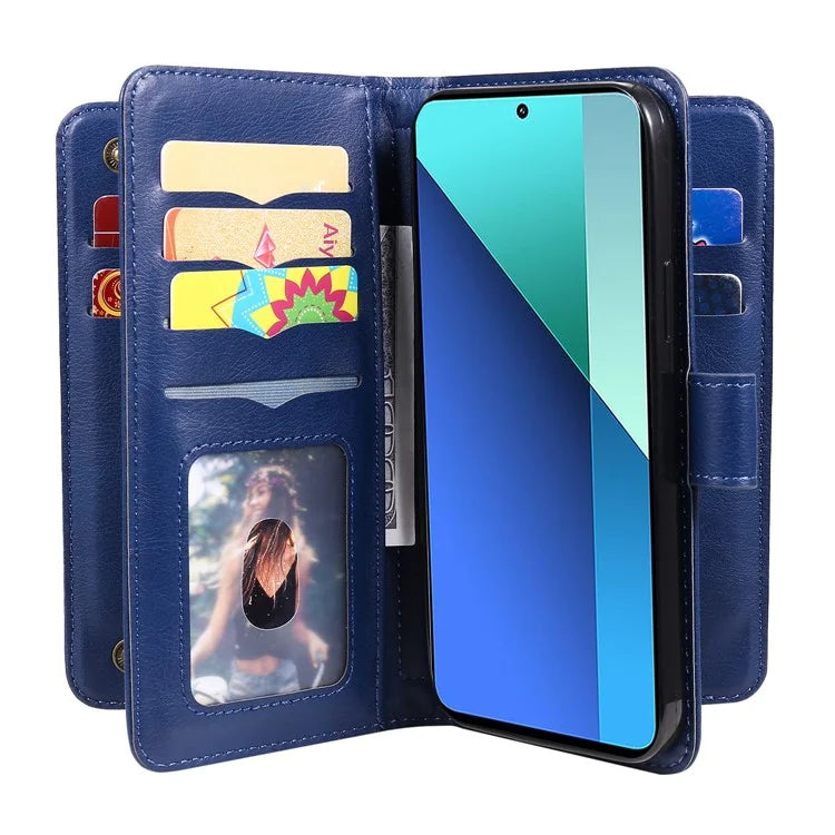 KT Multi-Functional Series-1 For Xiaomi Redmi Note 13 4G Case Leather Wallet Flip Phone Cover 10 Card Slots