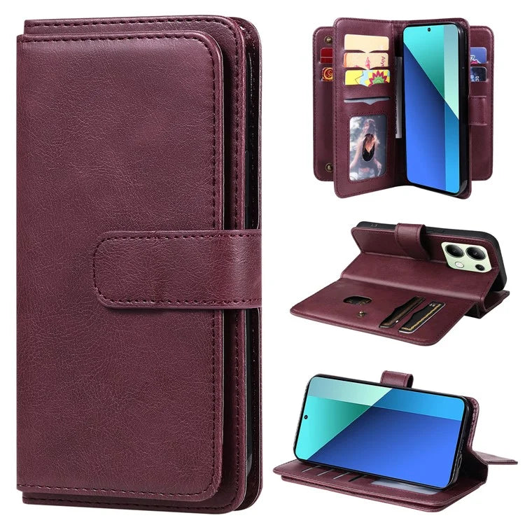 KT Multi-Functional Series-1 For Xiaomi Redmi Note 13 4G Case Leather Wallet Flip Phone Cover 10 Card Slots