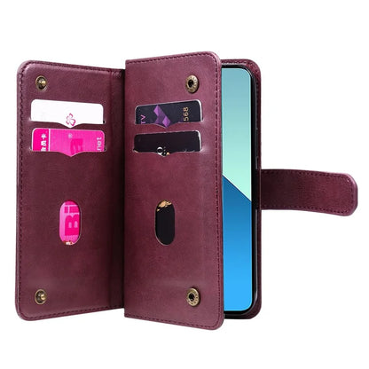 KT Multi-Functional Series-1 For Xiaomi Redmi Note 13 4G Case Leather Wallet Flip Phone Cover 10 Card Slots