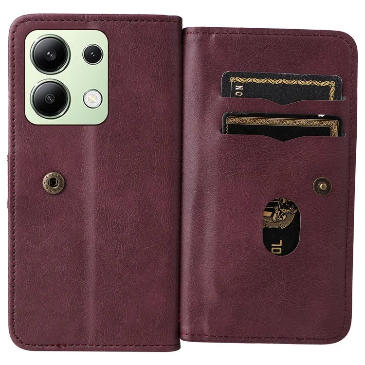 KT Multi-Functional Series-1 For Xiaomi Redmi Note 13 4G Case Leather Wallet Flip Phone Cover 10 Card Slots
