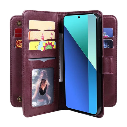 KT Multi-Functional Series-1 For Xiaomi Redmi Note 13 4G Case Leather Wallet Flip Phone Cover 10 Card Slots