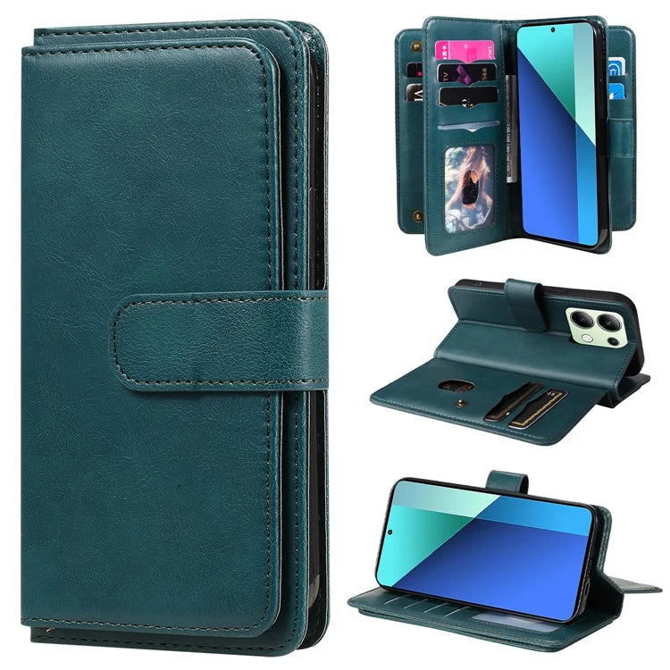 KT Multi-Functional Series-1 For Xiaomi Redmi Note 13 4G Case Leather Wallet Flip Phone Cover 10 Card Slots