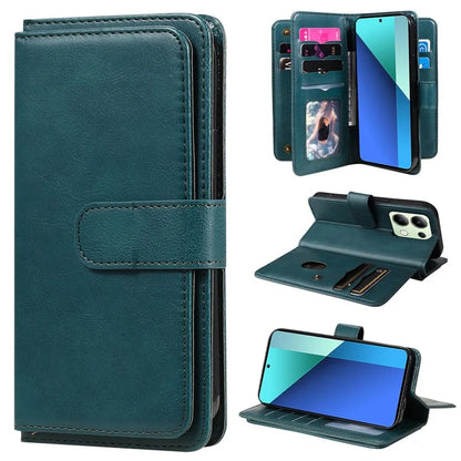 KT Multi-Functional Series-1 For Xiaomi Redmi Note 13 4G Case Leather Wallet Flip Phone Cover 10 Card Slots