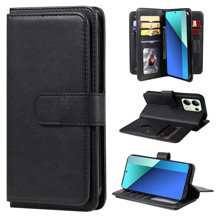 KT Multi-Functional Series-1 For Xiaomi Redmi Note 13 4G Case Leather Wallet Flip Phone Cover 10 Card Slots