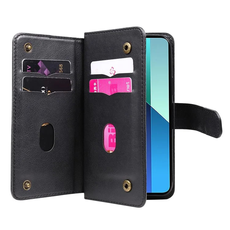KT Multi-Functional Series-1 For Xiaomi Redmi Note 13 4G Case Leather Wallet Flip Phone Cover 10 Card Slots