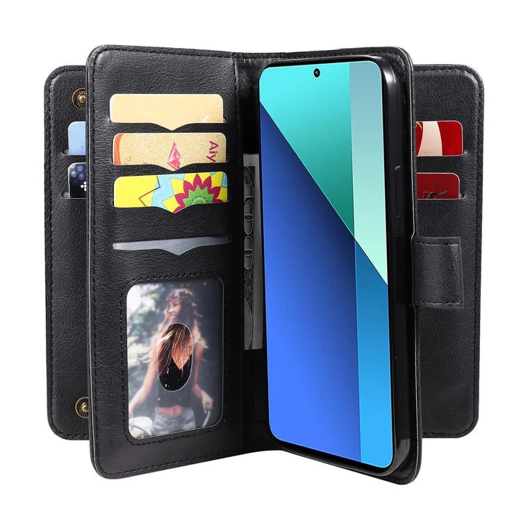 KT Multi-Functional Series-1 For Xiaomi Redmi Note 13 4G Case Leather Wallet Flip Phone Cover 10 Card Slots