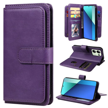 KT Multi-Functional Series-1 For Xiaomi Redmi Note 13 4G Case Leather Wallet Flip Phone Cover 10 Card Slots