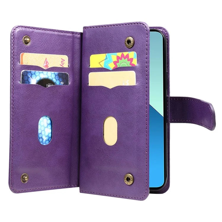 KT Multi-Functional Series-1 For Xiaomi Redmi Note 13 4G Case Leather Wallet Flip Phone Cover 10 Card Slots