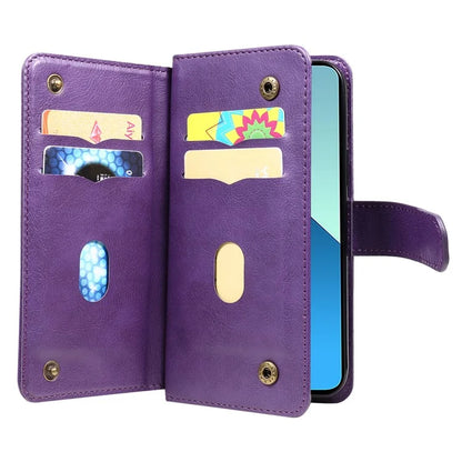 KT Multi-Functional Series-1 For Xiaomi Redmi Note 13 4G Case Leather Wallet Flip Phone Cover 10 Card Slots