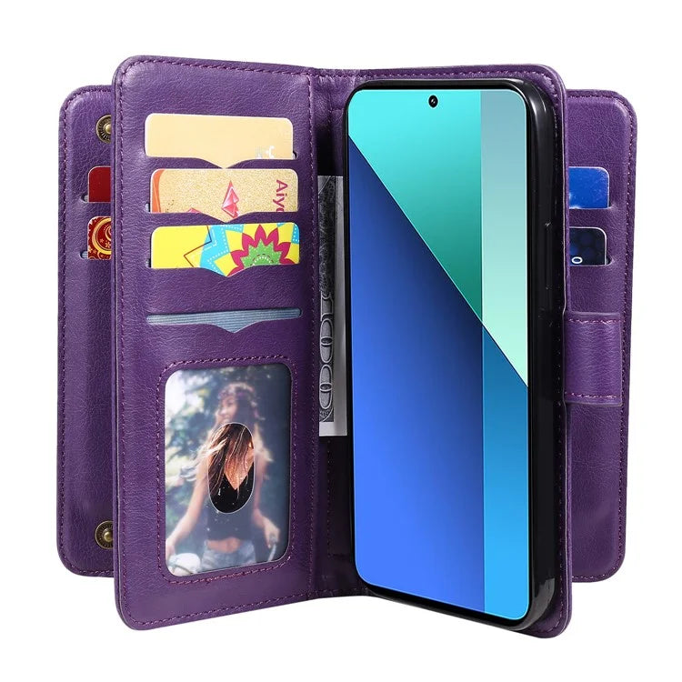 KT Multi-Functional Series-1 For Xiaomi Redmi Note 13 4G Case Leather Wallet Flip Phone Cover 10 Card Slots