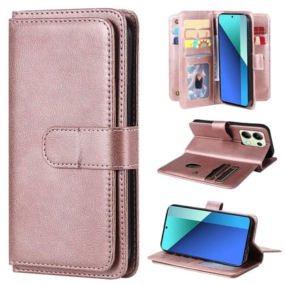 KT Multi-Functional Series-1 For Xiaomi Redmi Note 13 4G Case Leather Wallet Flip Phone Cover 10 Card Slots