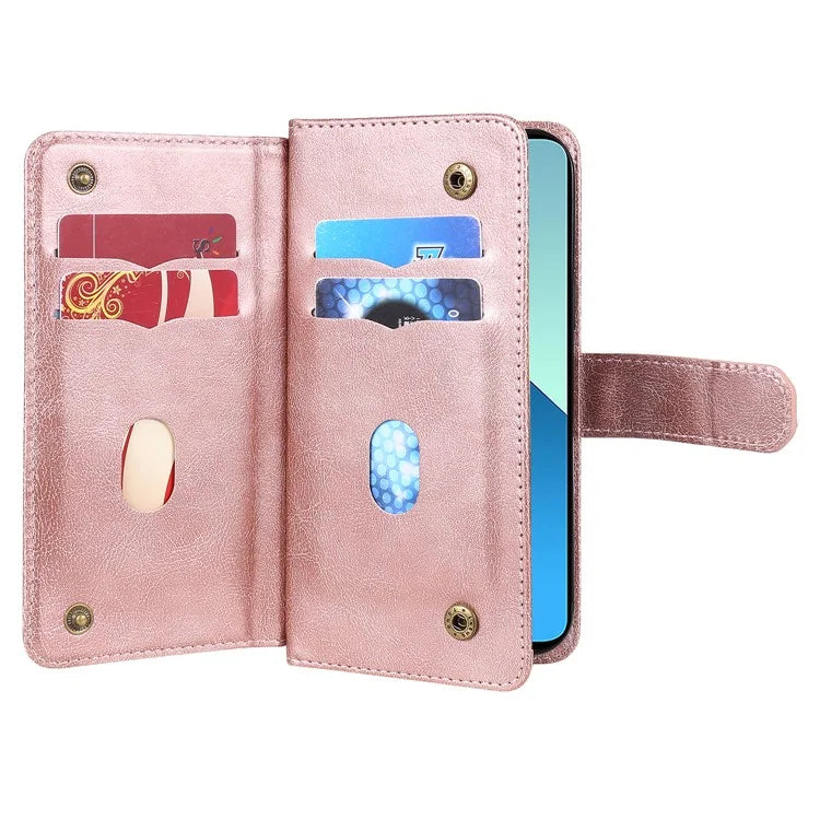 KT Multi-Functional Series-1 For Xiaomi Redmi Note 13 4G Case Leather Wallet Flip Phone Cover 10 Card Slots