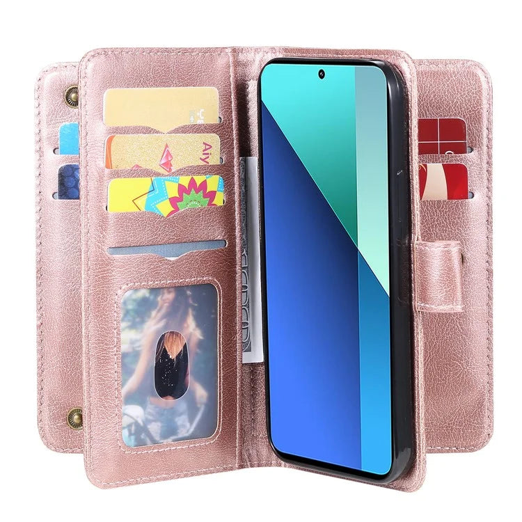KT Multi-Functional Series-1 For Xiaomi Redmi Note 13 4G Case Leather Wallet Flip Phone Cover 10 Card Slots