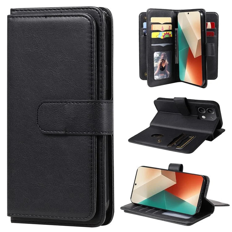 KT Multi-Functional Series-1 For Xiaomi Redmi Note 13 5G Case Leather Wallet Phone Cover Stand View 10 Card Slots