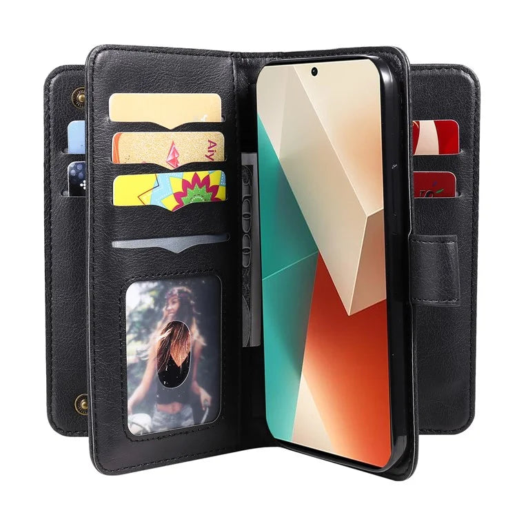 KT Multi-Functional Series-1 For Xiaomi Redmi Note 13 5G Case Leather Wallet Phone Cover Stand View 10 Card Slots
