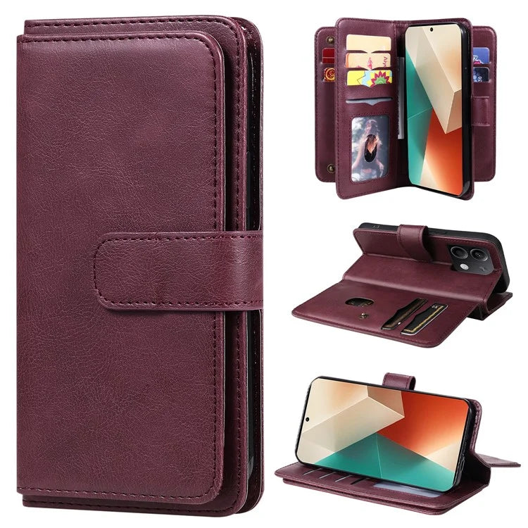 KT Multi-Functional Series-1 For Xiaomi Redmi Note 13 5G Case Leather Wallet Phone Cover Stand View 10 Card Slots