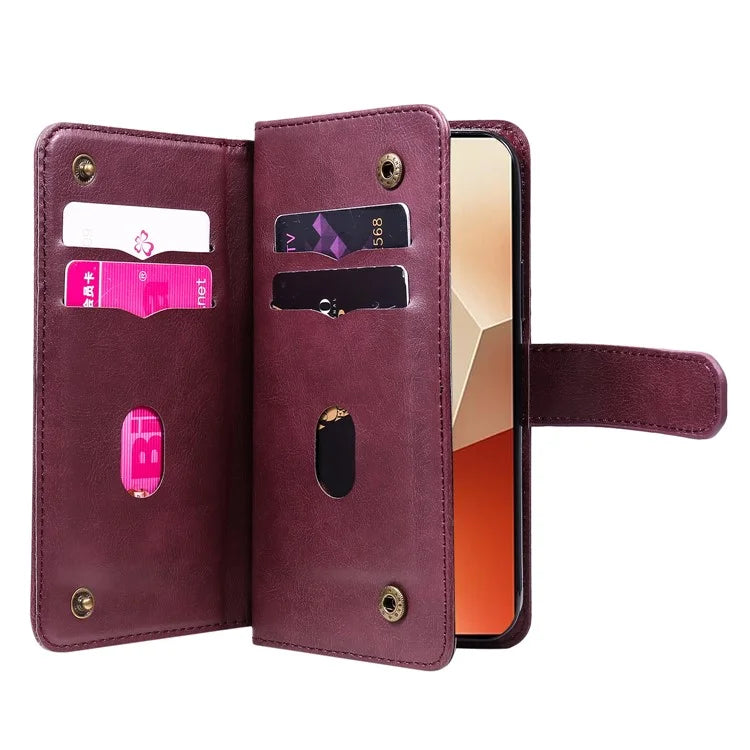 KT Multi-Functional Series-1 For Xiaomi Redmi Note 13 5G Case Leather Wallet Phone Cover Stand View 10 Card Slots