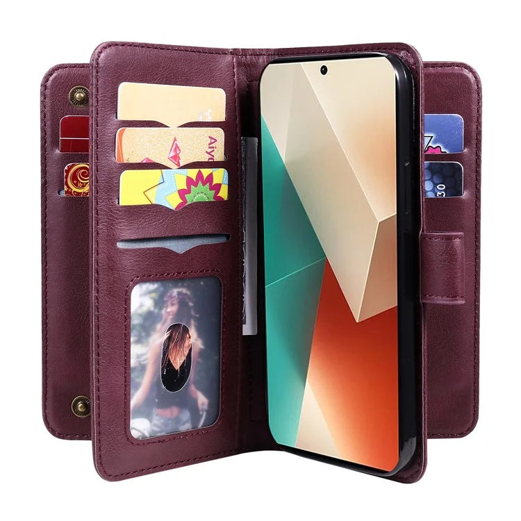 KT Multi-Functional Series-1 For Xiaomi Redmi Note 13 5G Case Leather Wallet Phone Cover Stand View 10 Card Slots
