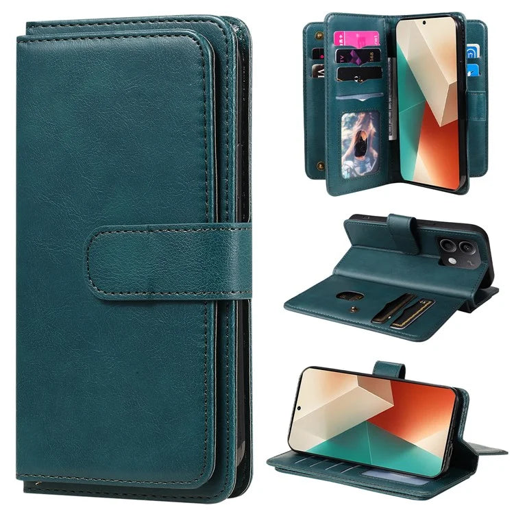 KT Multi-Functional Series-1 For Xiaomi Redmi Note 13 5G Case Leather Wallet Phone Cover Stand View 10 Card Slots