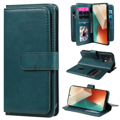 KT Multi-Functional Series-1 For Xiaomi Redmi Note 13 5G Case Leather Wallet Phone Cover Stand View 10 Card Slots