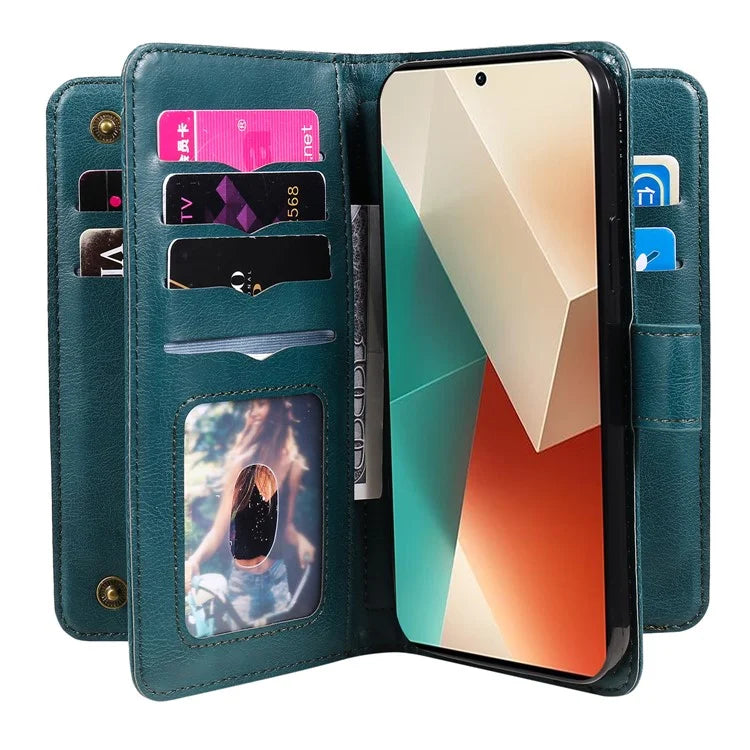 KT Multi-Functional Series-1 For Xiaomi Redmi Note 13 5G Case Leather Wallet Phone Cover Stand View 10 Card Slots