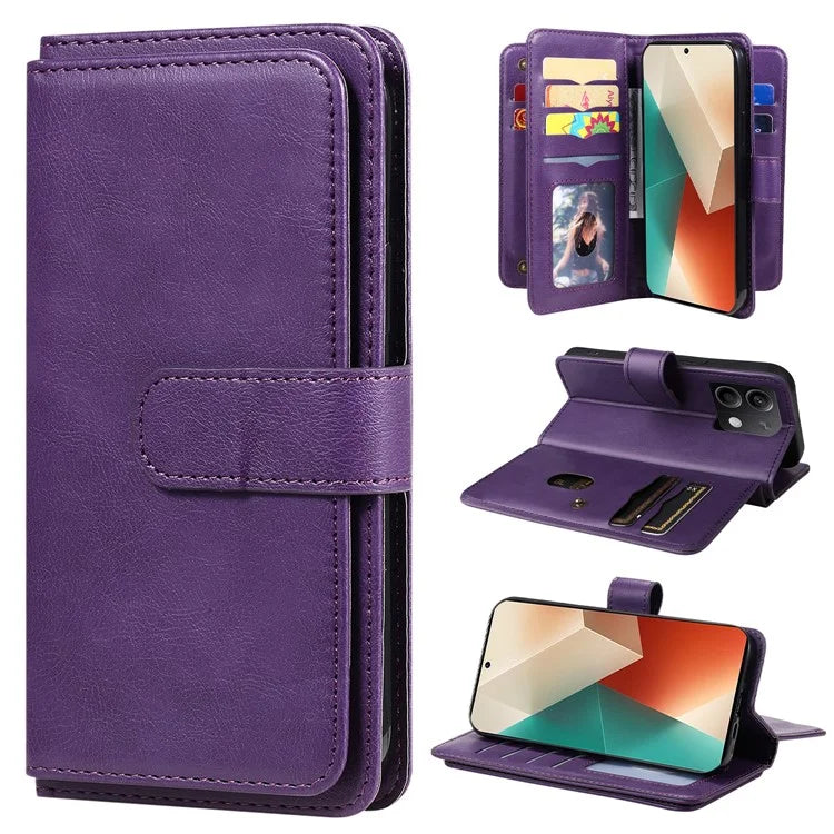 KT Multi-Functional Series-1 For Xiaomi Redmi Note 13 5G Case Leather Wallet Phone Cover Stand View 10 Card Slots