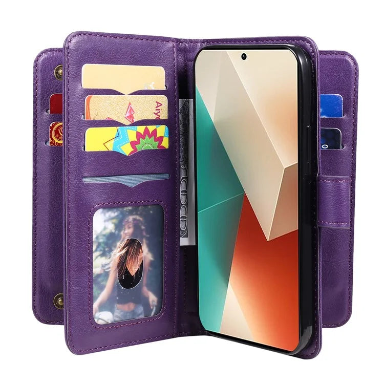 KT Multi-Functional Series-1 For Xiaomi Redmi Note 13 5G Case Leather Wallet Phone Cover Stand View 10 Card Slots