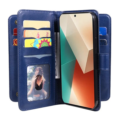 KT Multi-Functional Series-1 For Xiaomi Redmi Note 13 5G Case Leather Wallet Phone Cover Stand View 10 Card Slots