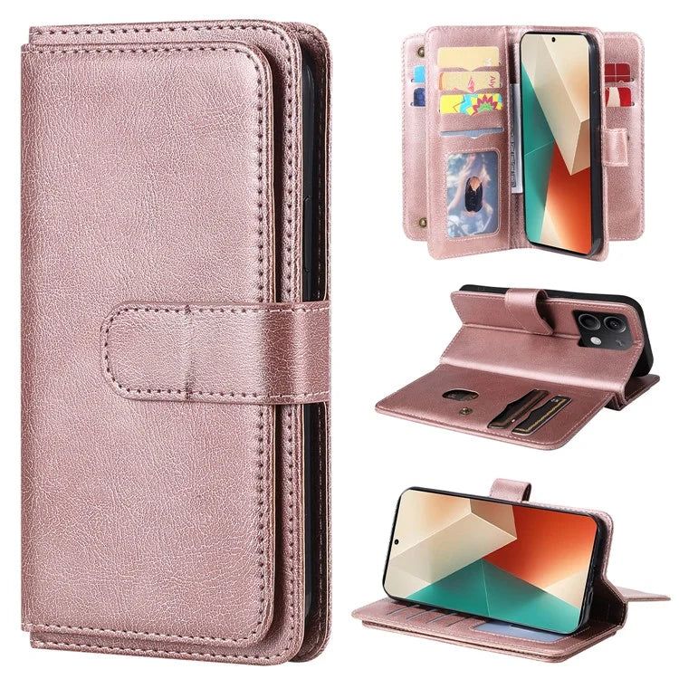 KT Multi-Functional Series-1 For Xiaomi Redmi Note 13 5G Case Leather Wallet Phone Cover Stand View 10 Card Slots