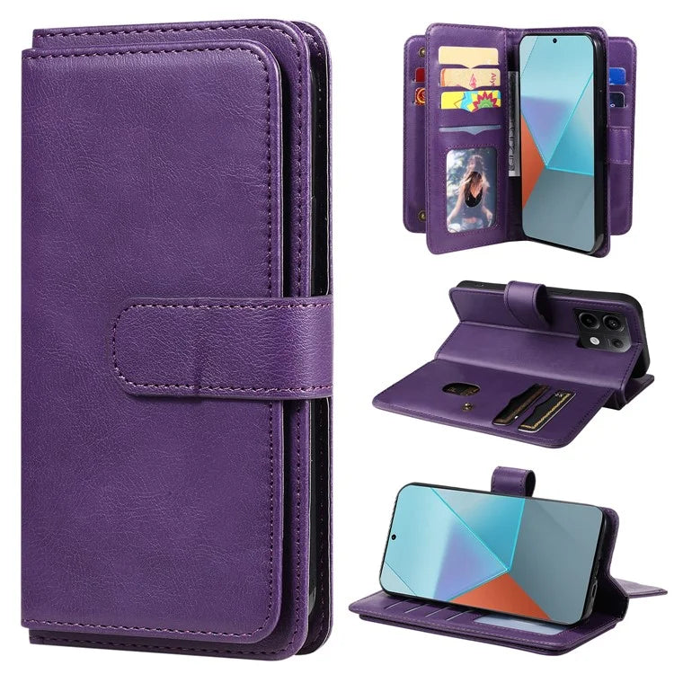 KT Multi-Functional Series-1 For Xiaomi Poco X6 5G / Redmi Note 13 Pro 5G Case Leather Phone Cover with Purse 10 Card Holders