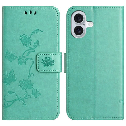 For iPhone 16 Plus Case PU Leather Wallet Phone Cover Butterfly Flower Pattern