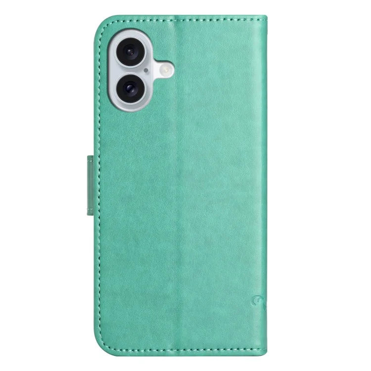 For iPhone 16 Plus Case PU Leather Wallet Phone Cover Butterfly Flower Pattern