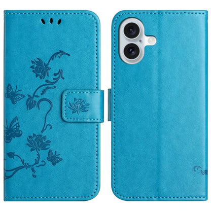 For iPhone 16 Plus Case PU Leather Wallet Phone Cover Butterfly Flower Pattern