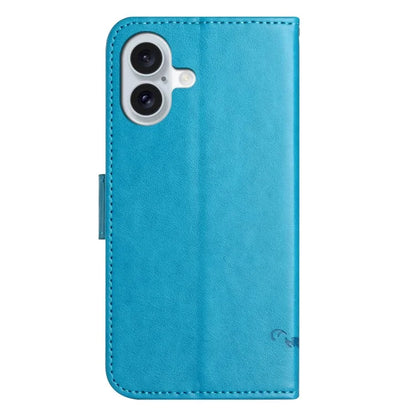 For iPhone 16 Plus Case PU Leather Wallet Phone Cover Butterfly Flower Pattern