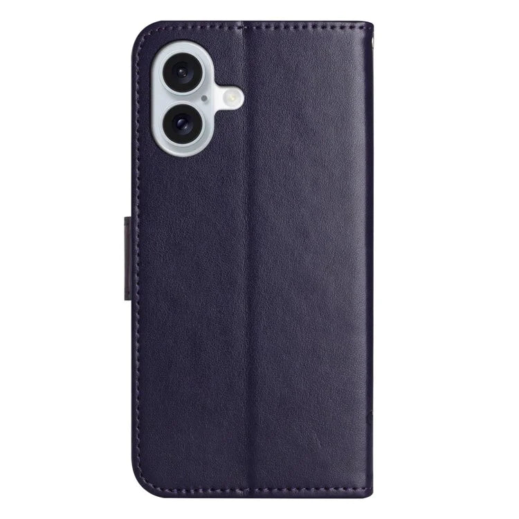 For iPhone 16 Plus Case PU Leather Wallet Phone Cover Butterfly Flower Pattern