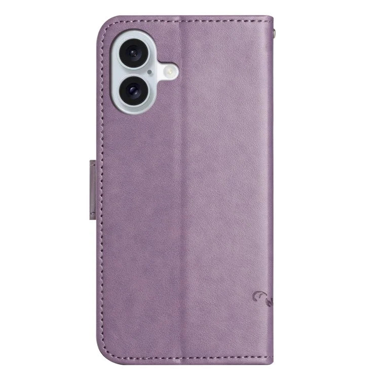 For iPhone 16 Plus Case PU Leather Wallet Phone Cover Butterfly Flower Pattern