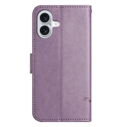 For iPhone 16 Plus Case PU Leather Wallet Phone Cover Butterfly Flower Pattern