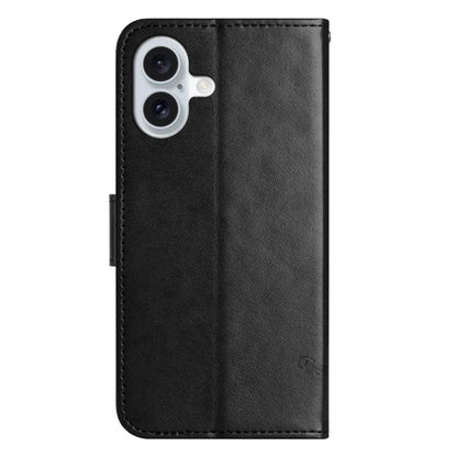 For iPhone 16 Plus Case PU Leather Wallet Phone Cover Butterfly Flower Pattern