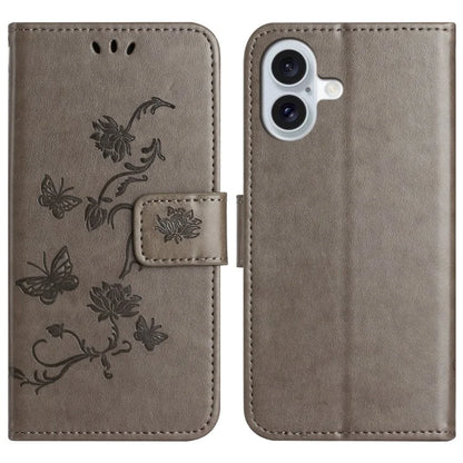 For iPhone 16 Plus Case PU Leather Wallet Phone Cover Butterfly Flower Pattern
