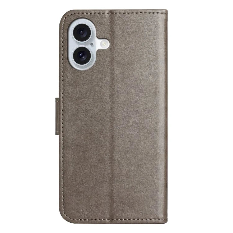 For iPhone 16 Plus Case PU Leather Wallet Phone Cover Butterfly Flower Pattern