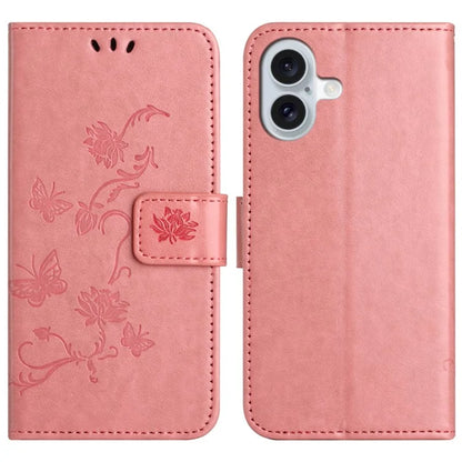 For iPhone 16 Plus Case PU Leather Wallet Phone Cover Butterfly Flower Pattern